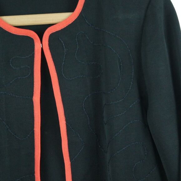Ming Wang Small Jacket Knit Blazer Cardigan Career Black Embroidered Office - Picture 2 of 8